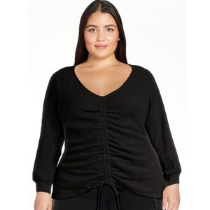 No Boundaries Long Sleeve Ruched V-neck Blouse Top
